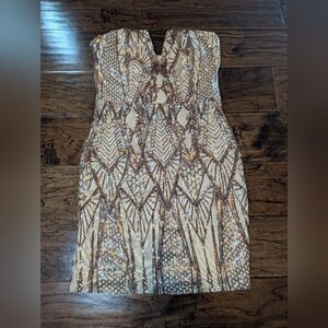 Fashion Nova Strapless Rose Gold Sequin Dress Size Small